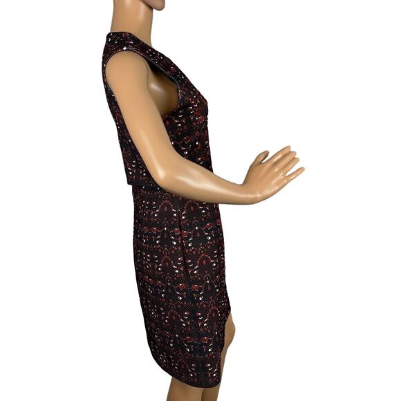 McGinn Laser Cut Sheath Dress Rust Navy Blue Geometric Floral Size 6 - Picture 2 of 9